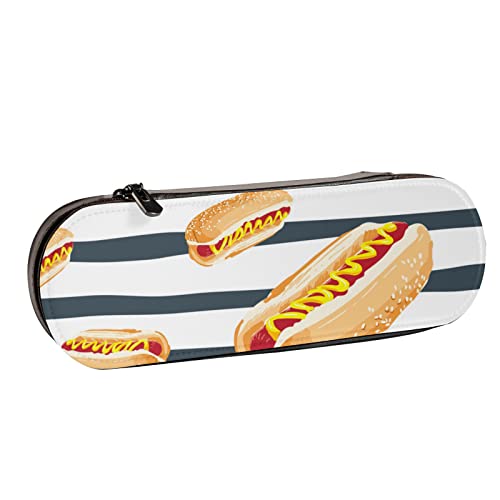 Fittg Federmäppchen mit niedlichem Hot Dog im Brötchen-Cartoon mit Reißverschluss, Leder-Bleistiftbeutel, multifunktional, für Schule, Büro von Fittg