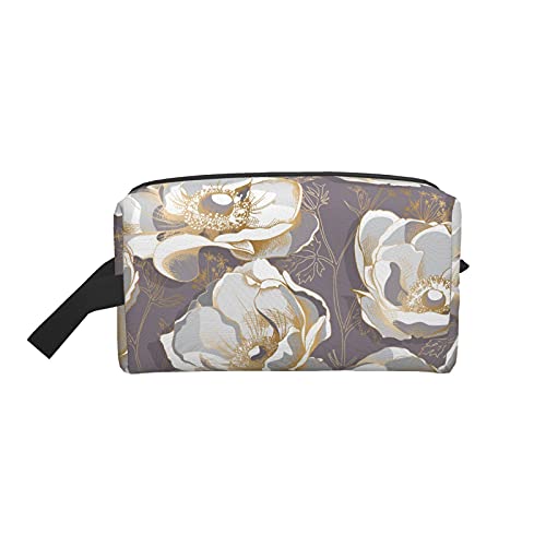 Make-up-Tasche, Anemonenblumen, Grau, Reise-Reißverschluss, wasserdichte Clutch, Aufbewahrung von Toilettenartikeln, Kosmetiktasche für Mädchen und Frauen von Fittg