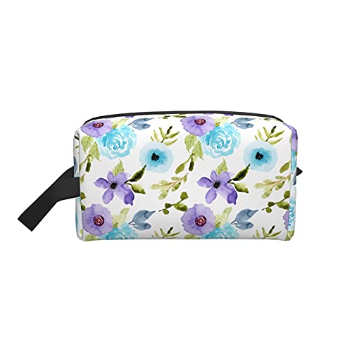 Make-up-Tasche, Aquarell-Blau-Violett-Blumenmuster, Reise-Reißverschluss, wasserdichte Clutch, Toilettenartikel-Aufbewahrung, Kosmetiktasche für Mädchen und Frauen von Fittg