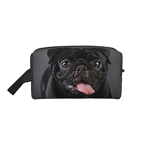 Make-up-Tasche, Motiv: Mops, schwarzer Hund, Reise-Reißverschluss, wasserdichte Clutch, Aufbewahrung von Toilettenartikeln, Kosmetiktasche für Mädchen und Frauen von Fittg