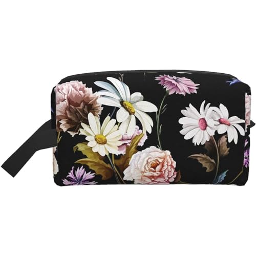 Make-up-Tasche, Nelkenblumen, Kamille, Reise-Reißverschluss, wasserdichte Clutch, Aufbewahrung von Toilettenartikeln, Kosmetiktasche für Mädchen und Frauen von Fittg