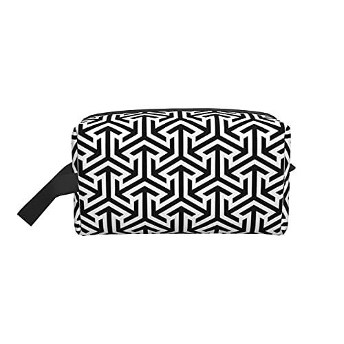 Make-up-Tasche, Schwarze Linien-Geometrie, Reise-Reißverschluss, wasserdichte Clutch, Toilettenartikel-Aufbewahrung, Kosmetiktasche für Mädchen und Frauen von Fittg