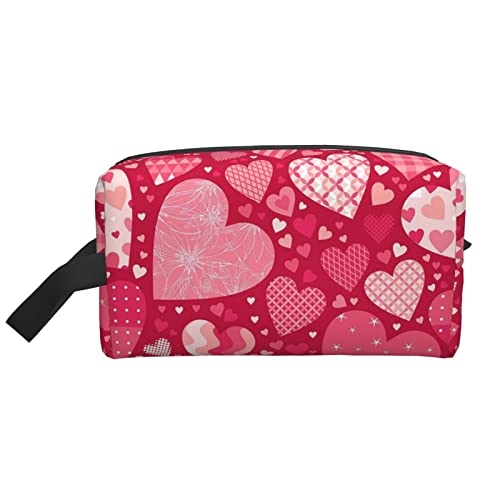 Make-up-Tasche, Valentinstag, Herzmuster, rosa, Reise-Reißverschluss, wasserdichte Clutch, Toilettenartikel-Aufbewahrung, Kosmetiktasche für Mädchen und Frauen von Fittg