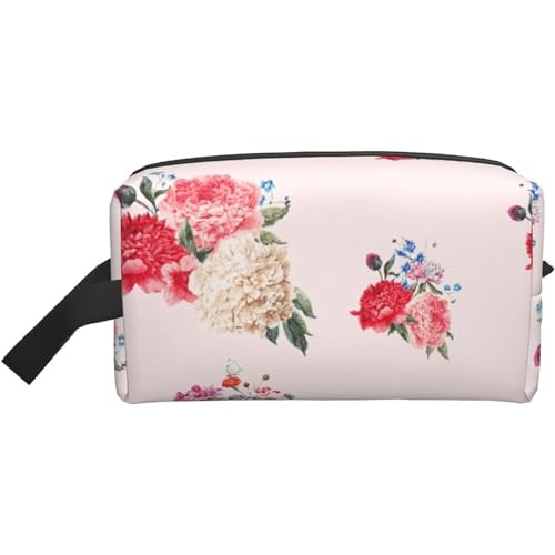 Make-up-Tasche, Vintage-Pfingstrosen-Blumen, Reise-Reißverschluss, wasserdichte Clutch, Aufbewahrung von Toilettenartikeln, Kosmetiktasche für Mädchen und Frauen von Fittg