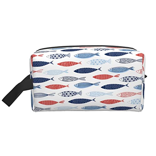 Make-up-Tasche, buntes Fischmuster, Reise-Reißverschluss, wasserdichte Clutch, Aufbewahrung von Toilettenartikeln, Kosmetiktasche für Mädchen und Frauen von Fittg