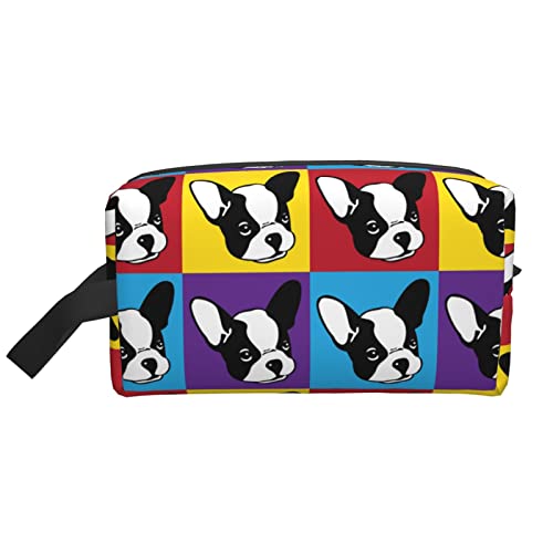 Make-up-Tasche, französische Bulldogge, Retro-Buntmuster, Reise-Reißverschluss, wasserdichte Clutch, Aufbewahrung von Toilettenartikeln, Kosmetiktasche für Mädchen und Frauen von Fittg