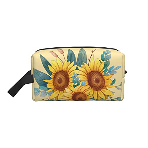 Make-up-Tasche, gelbe Sonnenblumen, Reise-Reißverschluss, wasserdichte Clutch, Aufbewahrung von Toilettenartikeln, Kosmetiktasche für Mädchen und Frauen von Fittg