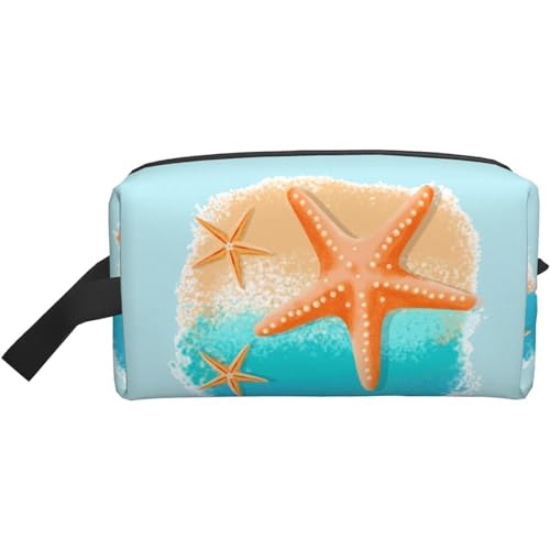 Make-up-Tasche, gelber Strand-Seestern, Reise-Reißverschluss, wasserdichte Clutch, Aufbewahrung von Toilettenartikeln, Kosmetiktasche für Mädchen und Frauen von Fittg