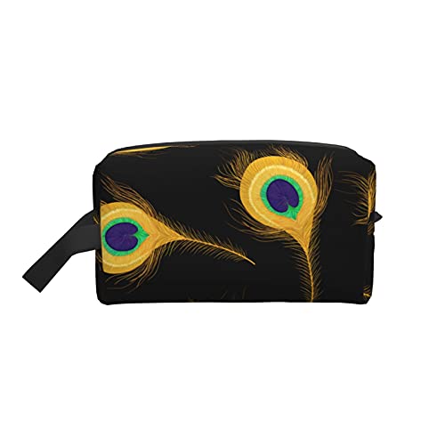 Make-up-Tasche, goldene Pfauenfeder, Reise-Reißverschluss, wasserdichte Clutch, Aufbewahrung von Toilettenartikeln, Kosmetiktasche für Mädchen und Frauen von Fittg