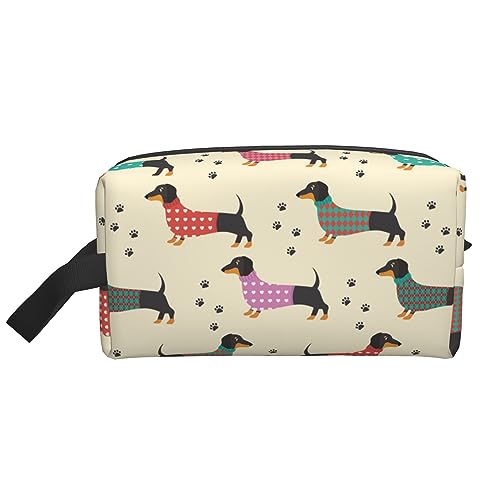 Make-up-Tasche, niedliche Kleidung, Dackel, Hund, Reise-Reißverschluss, wasserdichte Clutch, Toilettenartikel-Aufbewahrung, Kosmetiktasche für Mädchen und Frauen von Fittg