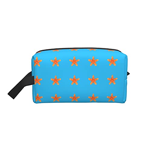 Make-up-Tasche, orangefarbener Seestern, Reise-Reißverschluss, wasserdichte Clutch, Aufbewahrung von Toilettenartikeln, Kosmetiktasche für Mädchen und Frauen von Fittg