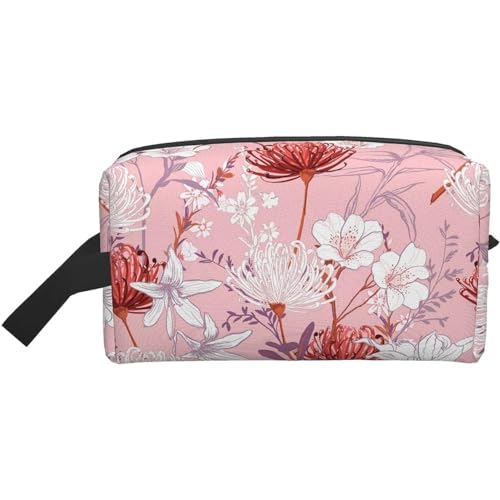 Make-up-Tasche, rosa Blumen, Reise-Reißverschluss, wasserdichte Clutch, Aufbewahrung von Toilettenartikeln, Kosmetiktasche für Mädchen und Frauen von Fittg