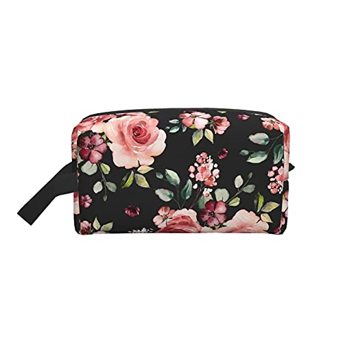 Make-up-Tasche, rosa Blumen, Reise-Reißverschluss, wasserdichte Clutch, Aufbewahrung von Toilettenartikeln, Kosmetiktasche für Mädchen und Frauen von Fittg