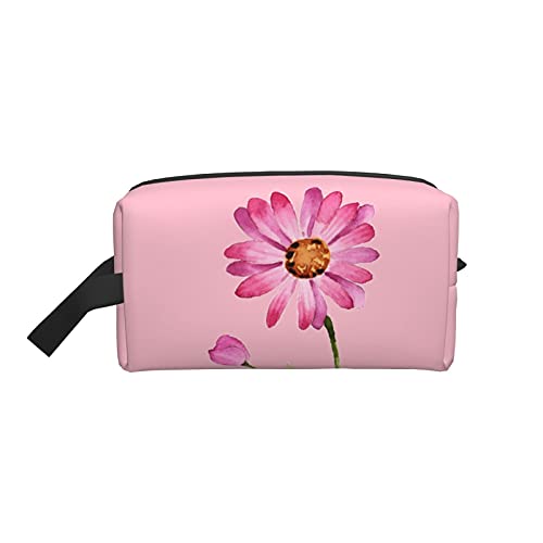 Make-up-Tasche, rosa Gänseblümchen-Motiv, Reise-Reißverschluss, wasserdichte Clutch, Aufbewahrung von Toilettenartikeln, Kosmetiktasche für Mädchen und Frauen von Fittg