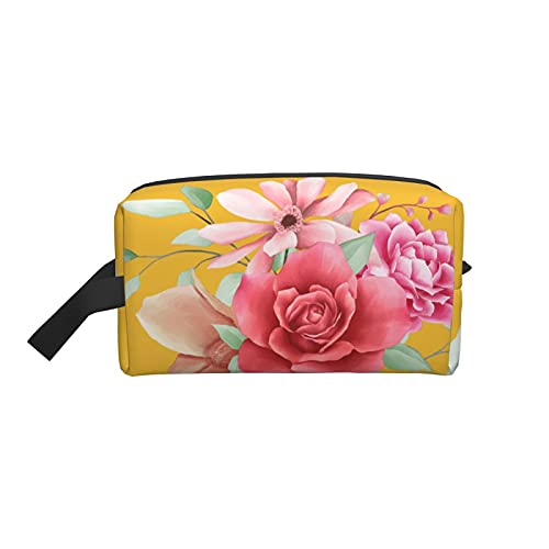 Make-up-Tasche, rote Aquarell-Blumen, Reise-Reißverschluss, wasserdichte Clutch, Aufbewahrung von Toilettenartikeln, Kosmetiktasche für Mädchen und Frauen von Fittg