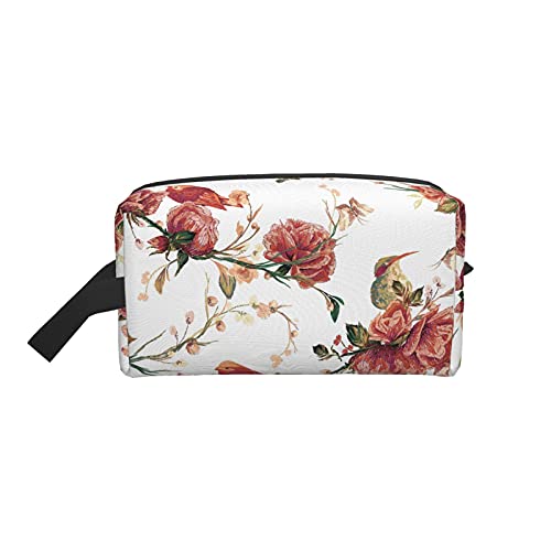 Make-up-Tasche, rote Blumen, Vintage-Stil, Reise-Reißverschluss, wasserdichte Clutch, Aufbewahrung von Toilettenartikeln, Kosmetiktasche für Mädchen und Frauen von Fittg