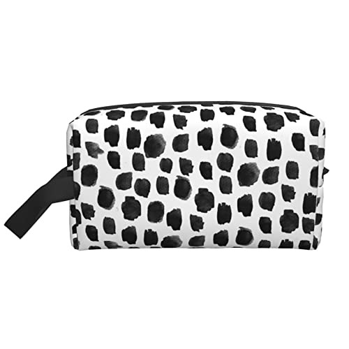 Make-up-Tasche, schwarz-weiß, gepunktet, Aquarell, Reise-Reißverschluss, wasserdichte Clutch, Aufbewahrung von Toilettenartikeln, Kosmetiktasche für Mädchen und Frauen von Fittg