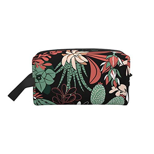 Make-up-Tasche, süße Kaktus-Sukkulenten-Blumen, Reise-Reißverschluss, wasserdichte Clutch, Toilettenartikel-Aufbewahrung, Kosmetiktasche für Mädchen und Frauen von Fittg