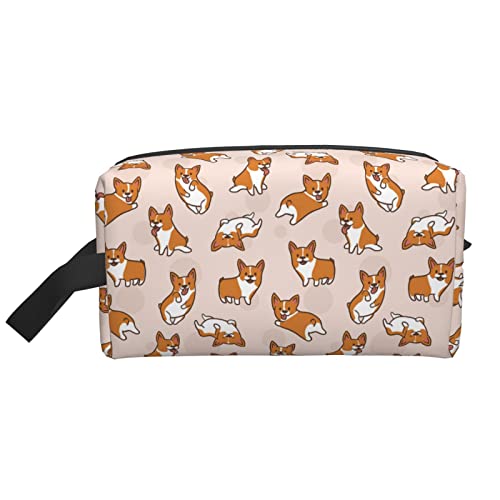 Make-up-Tasche, süßes kleines Corgis-Hunde-Muster, Reise-Reißverschluss, wasserdichte Clutch, Toilettenartikel-Aufbewahrung, Kosmetiktasche für Mädchen und Frauen von Fittg