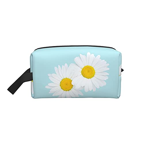 Make-up-Tasche, weißes Gänseblümchen-Motiv, Reise-Reißverschluss, wasserdichte Clutch, Aufbewahrung von Toilettenartikeln, Kosmetiktasche für Mädchen und Frauen von Fittg