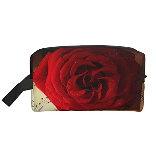 Make-up-Tasche Rose On Musical Sheet, Reise-Reißverschluss, wasserdichte Clutch, Aufbewahrung von Toilettenartikeln, Kosmetiktasche für Mädchen und Frauen von Fittg