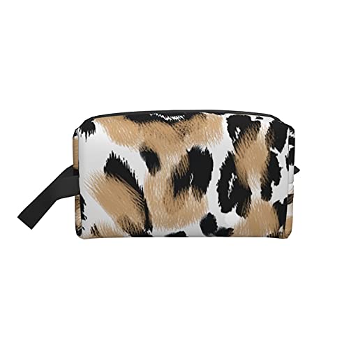 Make-up-Tasche mit Tiermotiv, Leoparden-Textur-Hintergrund, Reise-Reißverschluss, wasserdichte Clutch, Aufbewahrung von Toilettenartikeln, Kosmetiktasche für Mädchen und Frauen von Fittg