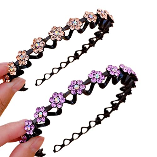 Strassstirnband 2pcs Mode Nicht Rutschkristallblüte Haarbänder Elastische Wellenhaar-reifen Haarzubehör Für Frauen Mädchen von Fituenly