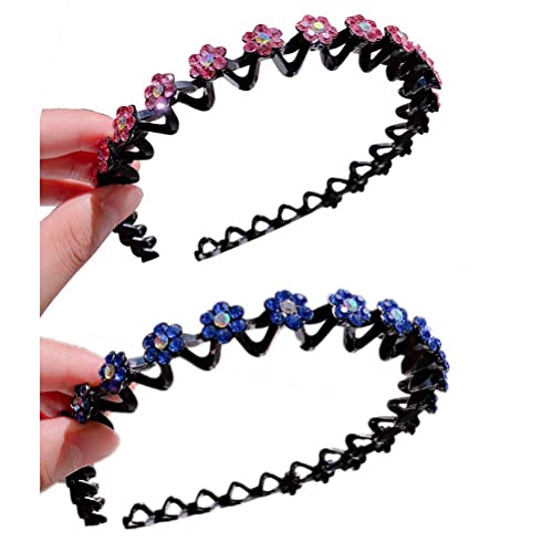 Strassstirnband 2pcs Mode Nicht Rutschkristallblüte Haarbänder Elastische Wellenhaar-reifen Haarzubehör Für Frauen Mädchen von Fituenly
