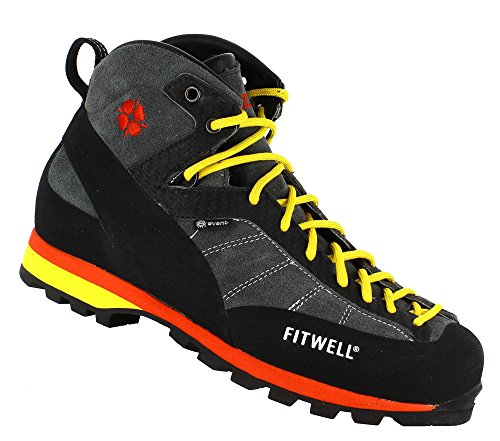 Fitwell wasserdichte Wanderschuhe/Bergschuhe Big Wall EV mit Vibramsohle und Geröllschutz (UK 10 - EU 44,5, Antracite) von Fitwell