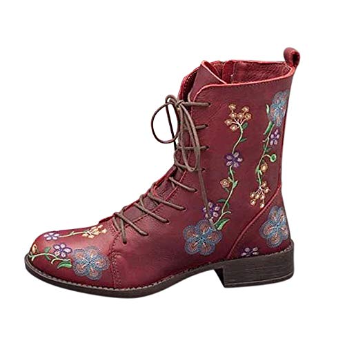 Frauen auf dem Knöchel Frauen lässige Fersen lange Schuhe Slip Boot Mode Damenstiefel Damen Schuhe Mit Absatz Frühling (Red, 39) von Fitzac