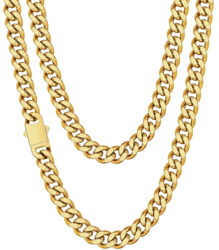 Fiusem Schwarz-vergoldete Halskette für Herren, 7,5 mm/9 mm, schwarz/vergoldeter Edelstahl, kubanische Gliederkette, Herrenketten, 45,7 - 71,1 cm, 28", Edelstahl, Kein Edelstein Fiusem Schwarz-vergoldete Halskette für Herren, 7,5 mm/9 mm, schwarz/vergoldeter Edelstahl, kubanische Gliederkette, Herrenketten, 45,7 - 71,1 cm, 28", Edelstahl, Kein Edelstein von Fiusem