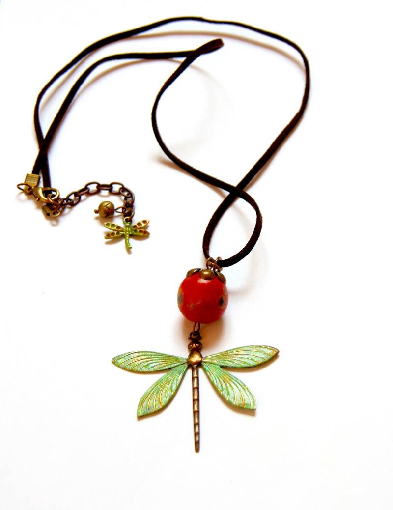 Fiva Boho Lederkette Green Dragon-Fly Grün Bronze Rot Fiva Boho Lederkette Green Dragon-Fly Grün Bronze Rot von FivaJewelryDE