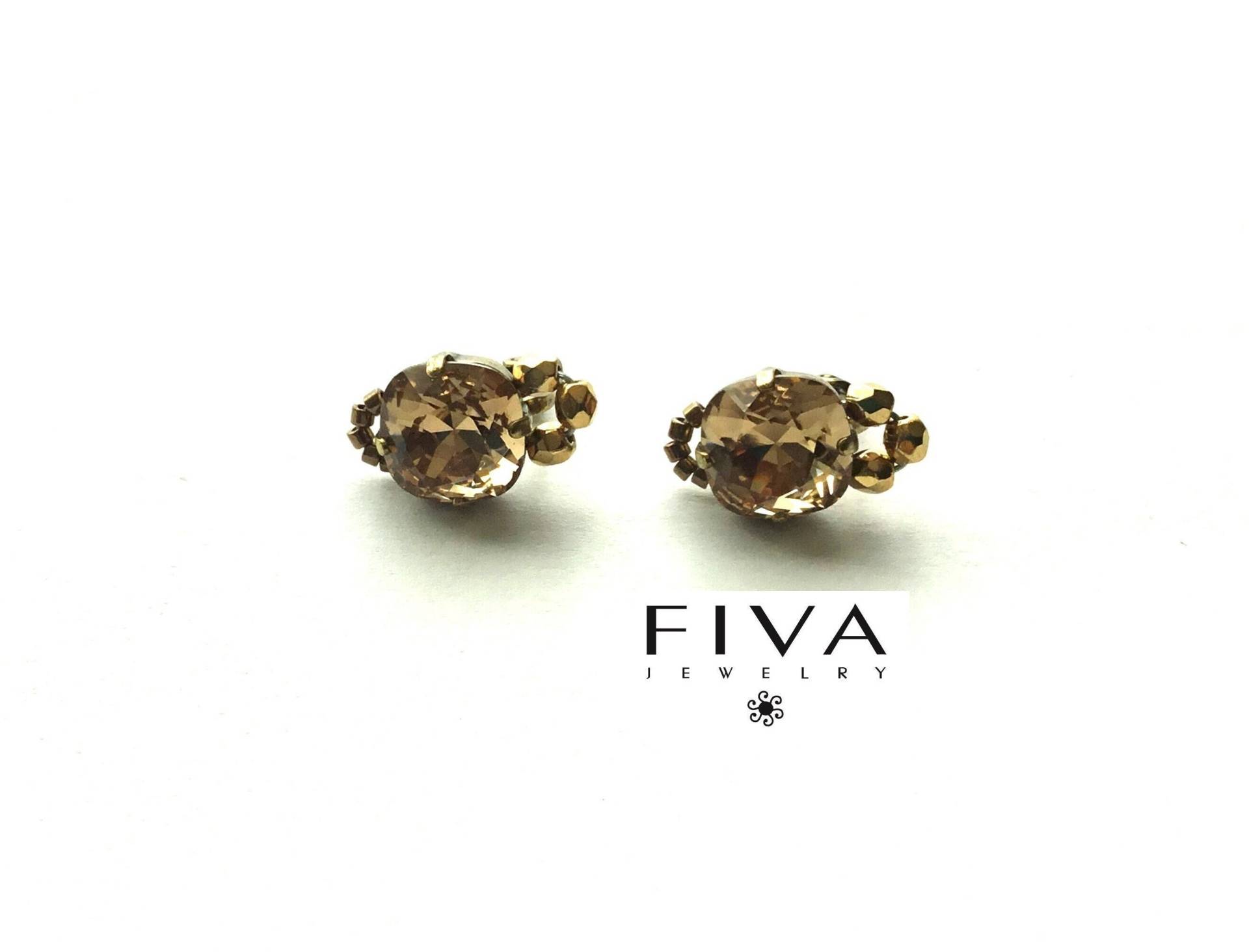 Fiva Ohrclips Swarovski Topas Braun Gold von FivaJewelryDE