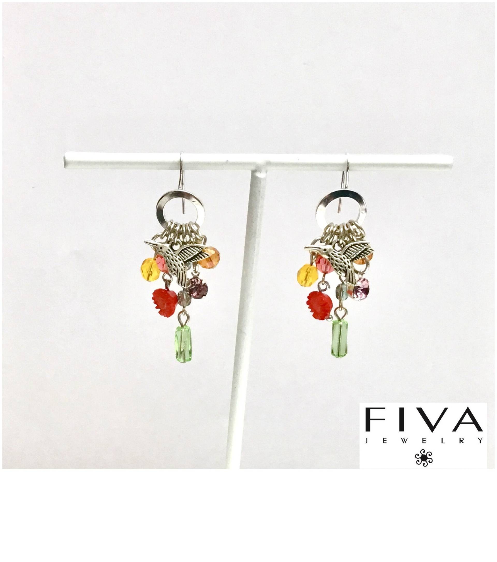 Fiva Ohrringe Kolibri Silber Bunt von FivaJewelryDE