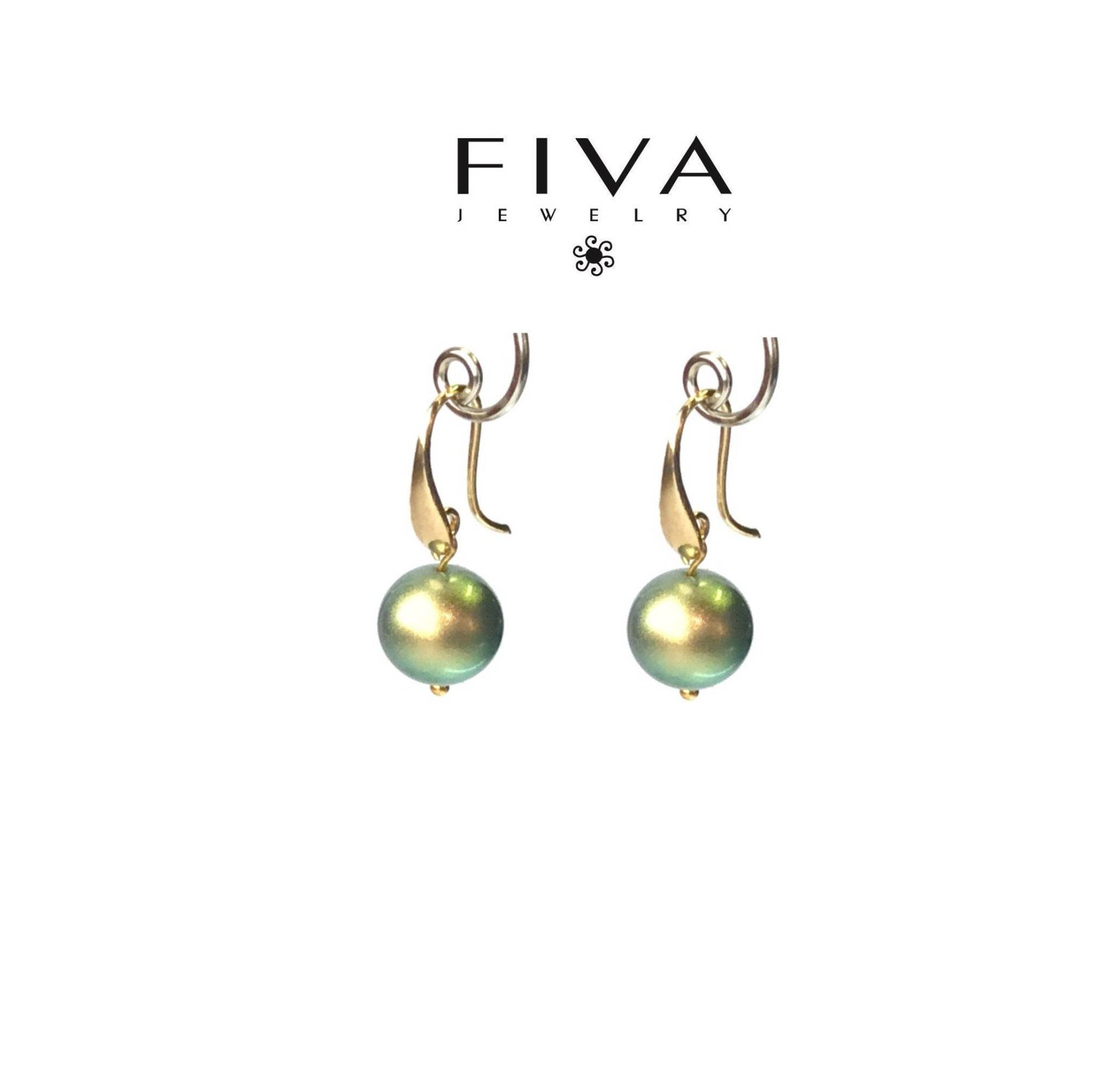 Fiva Perlohrringe Grün - Gold, 1 Paar Aus Swarovski Crystal Pearls von FivaJewelryDE