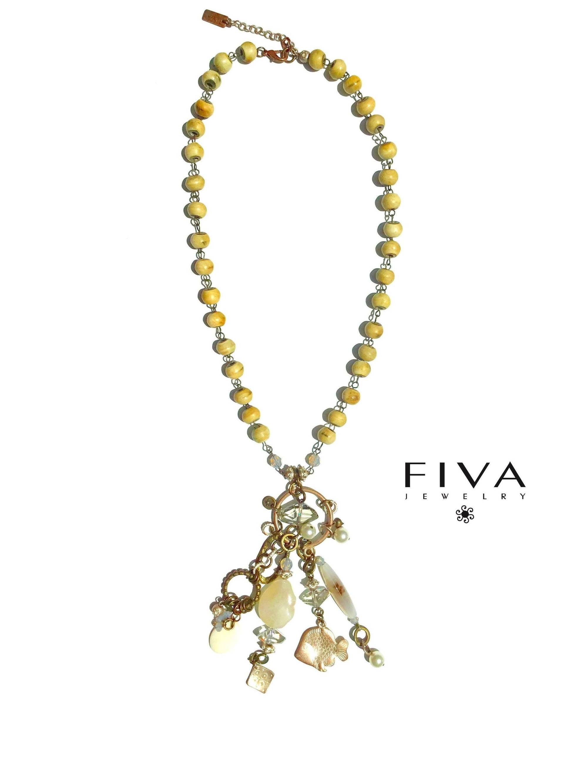 Fiva Sommer Halskette Natur Messing Horn Achat von FivaJewelryDE