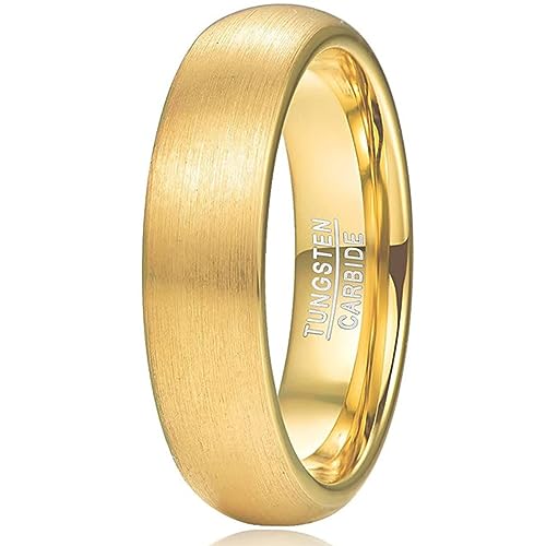 Fivavo 6mm Gold Eheringe Verlobungsring für Herren Damen Kuppel Wolfram Ring Gebürstetes Finish Größe 49.3(15.7) von Fivavo