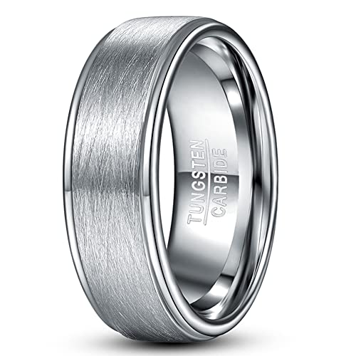 Fivavo 8mm Herren Silber Wolfram Ring Gebürstetes Finish Hochzeits-Verlobungsband mit Stufenkanten Größe 57(18.1) von Fivavo