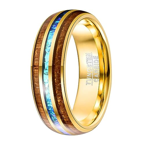 Fivavo Herren Damen Ring 8mm Gold Akazie + Nachahmung Opal Inlay Dome Hochzeitsring Verlobungsring Freundschaftsring Größe 56(17.8) von Fivavo