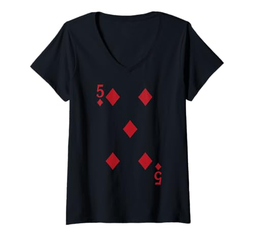 Damen Five Diamond Card Poker Vegas Kostüm T-Shirt mit V-Ausschnitt Damen Five Diamond Card Poker Vegas Kostüm T-Shirt mit V-Ausschnitt von Five Cards Outfit