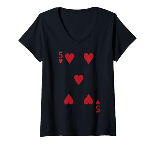 Damen Five Heart Card Poker Vegas Kostüm T-Shirt mit V-Ausschnitt Damen Five Heart Card Poker Vegas Kostüm T-Shirt mit V-Ausschnitt von Five Cards Outfit