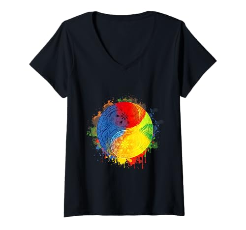 Damen Tai Chi Yin Yang Fünf Elemente Chinesisches Bagua Wushu Feng Shui T-Shirt mit V-Ausschnitt Damen Tai Chi Yin Yang Fünf Elemente Chinesisches Bagua Wushu Feng Shui T-Shirt mit V-Ausschnitt von Five Elements