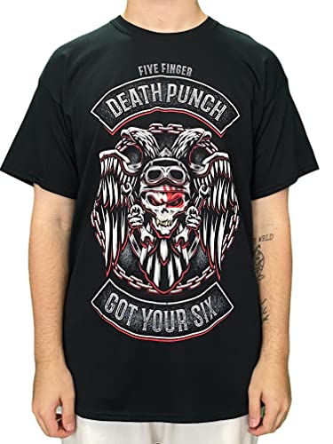 Five Finger Death Punch Herren Biker Badge T-Shirt, Schwarz (Black Black), Large von Five Finger Death Punch