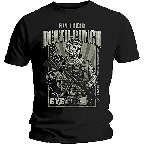 Five Finger Death Punch Herren Soldier T-Shirt, Schwarz (Black Black), Medium von Five Finger Death Punch