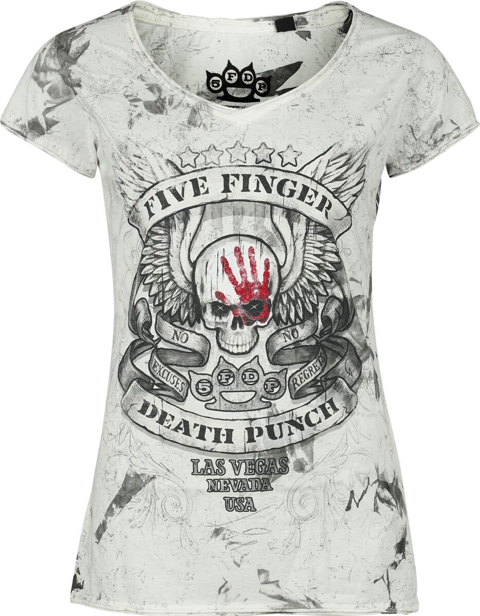 Five Finger Death Punch Skull T-Shirt weiß grau in 4XL von Five Finger Death Punch