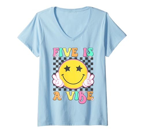 Damen Five is A Vibe Groovy, 5 Jahre alt, 5. Geburtstag T-Shirt mit V-Ausschnitt Damen Five is A Vibe Groovy, 5 Jahre alt, 5. Geburtstag T-Shirt mit V-Ausschnitt von Five Is A Vibe 5 Year Old 5th Birthday