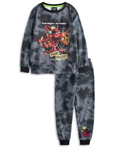 Five Nights at Freddy's Jungen Pyjama Set | Langärmliges Oberteil mit Freddy Chica & Foxy-Charaktergrafik für Kinder und Pyjamahose mit langem Bein in Grau | Ready for Freddy Print-Nachtwäsche von Five Nights at Freddy's