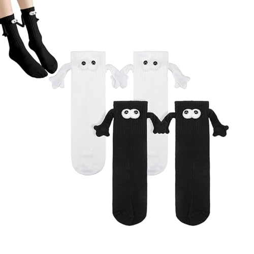 FiveMileBro Magnetische socken, 3D socken mit magnetarmen freundschaftssocken mit händen händchenhaltende socks, unisex süße socken paare kinder (A, Schwarz+Weiß) von FiveMileBro