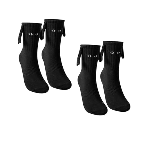 FiveMileBro Magnetische socken, 3D socken mit magnetarmen freundschaftssocken mit händen händchenhaltende socks, unisex süße socken paare kinder (B, 2 Paar Schwarz) von FiveMileBro