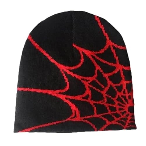 FiveMileBro Spider Web hat Y2K Baggy Slouchy Beanie Cap Knit Beanie hat Skull Cap Y2K, Winter warm Slouch Beanie leichte Jersey (DE/NL/SE/PL, Numerisch, 55, 62, Rot) von FiveMileBro